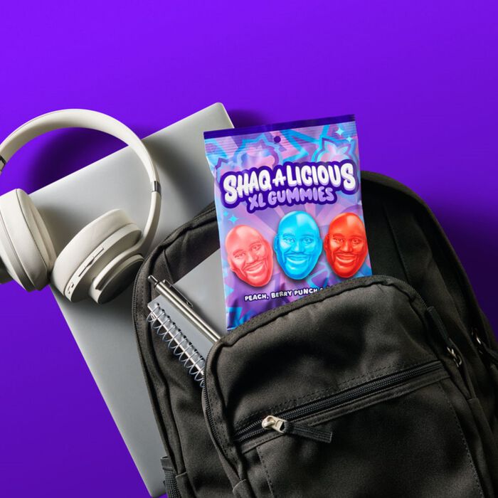 Image of SHAQ-A-LICIOUS XL GUMMIES Original Flavor Chewy Candy Bag, 6.2 oz Packaging