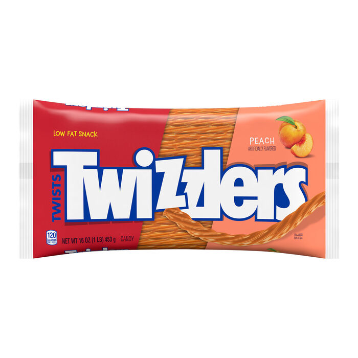 Image of TWIZZLERS Peach Twists Regular Bag 16 oz. Packaging