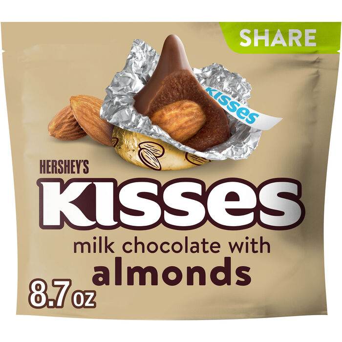 Image of HERSHEY'S KISSES Milk Chocolate with Almonds Candy Share Pack, 8.7 oz Packaging