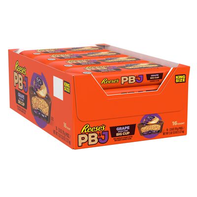 REESE'S Big Cup PB&J Grape Milk Chocolate King Size Peanut Butter Cups Candy Pack, 2.8 oz (16 Count)
