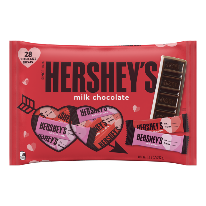 Image of Valentines HERSHEY'S Milk Chocolate Snack Size Exchange Bag 28-Piece, 12.6 oz. bag Packaging