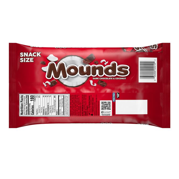 Image of MOUNDS Dark Chocolate and Coconut Snack Size, Candy Bars Bag, 11.3 oz Packaging