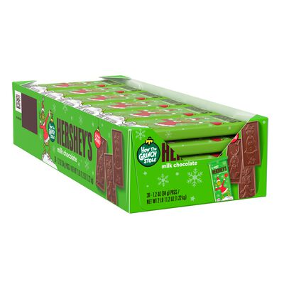HERSHEY'S Grinch Milk Chocolate Christmas Candy Bars, 1.2 oz (36 Count)