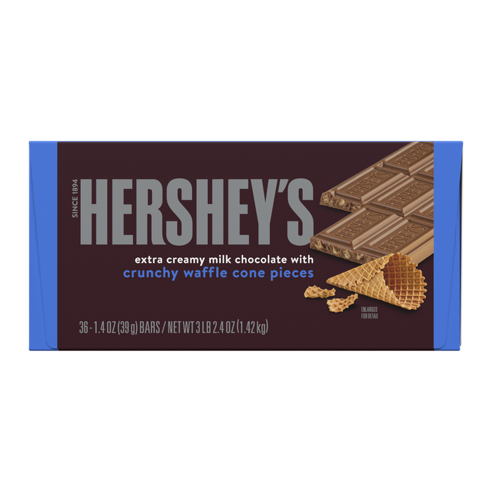 Image of HERSHEY'S Milk Chocolate with Waffle Cone Pieces Candy Bars, 1.4 oz (36 Count) Packaging