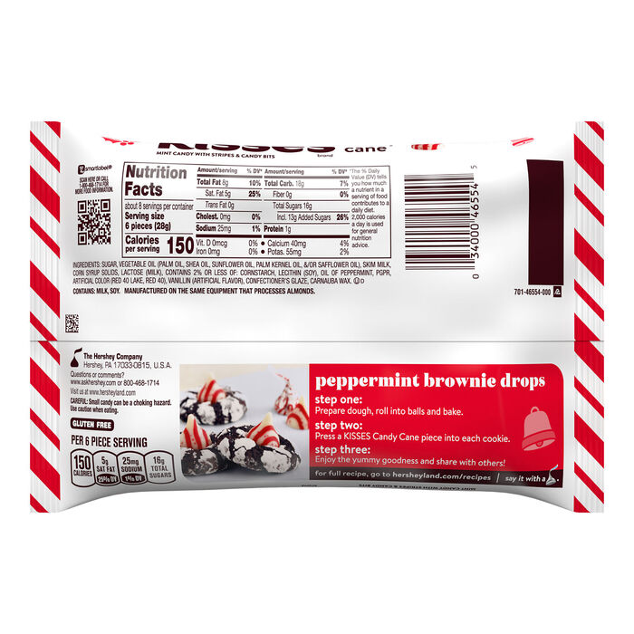 Image of HERSHEY'S KISSES Candy Cane Flavored, Christmas , Candy Bag, 8.2 oz Packaging