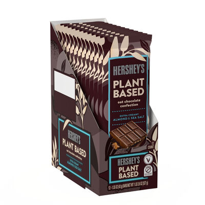 HERSHEY'S Plant Based Oat Extra Creamy Milk Chocolate with Almond & Sea Salt Candy Bars, 1.55 oz (12 Count)