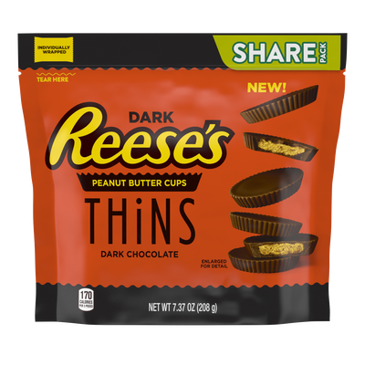 REESE'S THiNS Dark Chocolate Peanut Butter Cups Snack Size 7.37oz Candy Bag