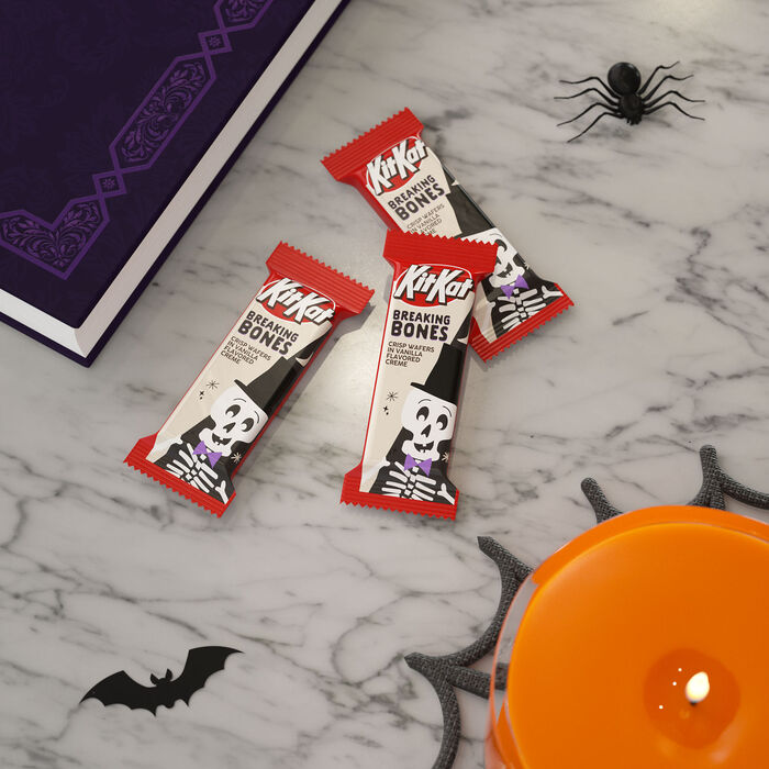 Image of KIT KAT&reg; Breaking Bones Vanilla Flavored Creme Wafer Snack Size, Halloween Candy Bag, 10.29 oz Packaging