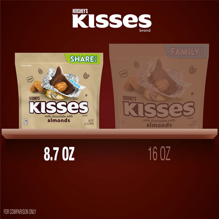 Image of HERSHEY'S KISSES Milk Chocolate with Almonds Candy Share Pack, 8.7 oz Packaging