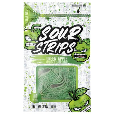 Sour Strips Green Apple Candy Peg Bag, 3.4oz