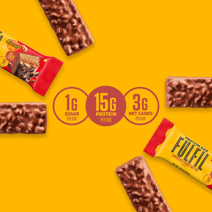 Image of FULFIL REESE'S Chocolate Peanut Butter Flavored Protein Bar, 1.41 oz (12 Count) Packaging