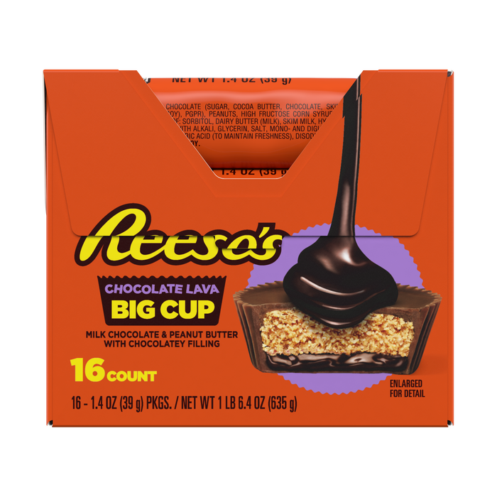 Image of REESE'S BIG CUP Milk Chocolate Peanut Butter Cups with Chocolate Lava, 1.4 oz (16 Count) Packaging