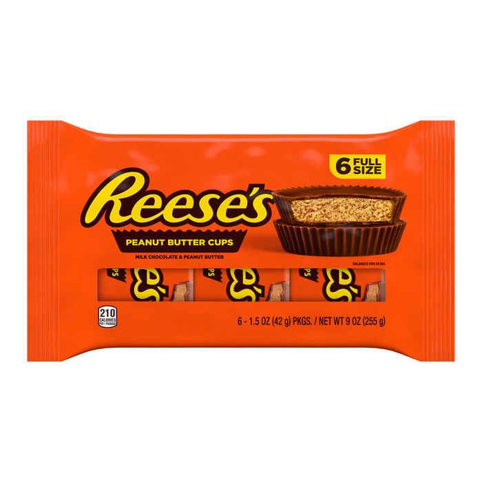 Image of REESE'S Milk Chocolate Peanut Butter Cups Candy Packs, 1.5 oz (6 Count) Packaging