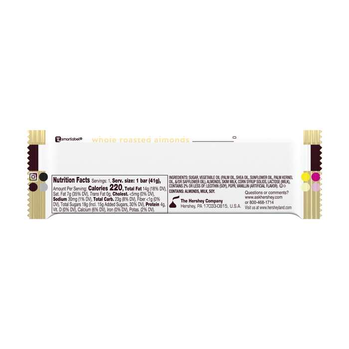 Image of HERSHEY'S White Creme Almond 1.45 oz. Standard Bar Packaging