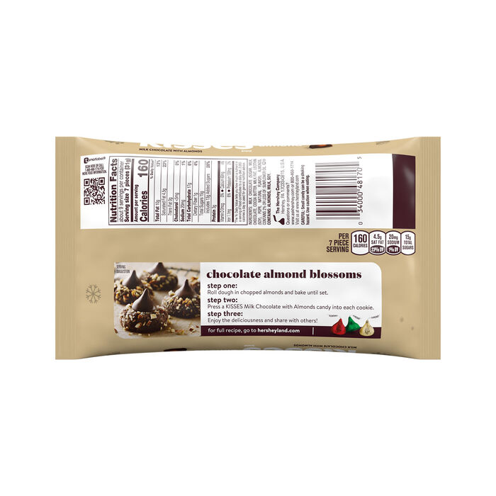 Image of HERSHEY'S KISSES Milk Chocolate with Almonds, Christmas Candy Bag, 9.4 oz Packaging