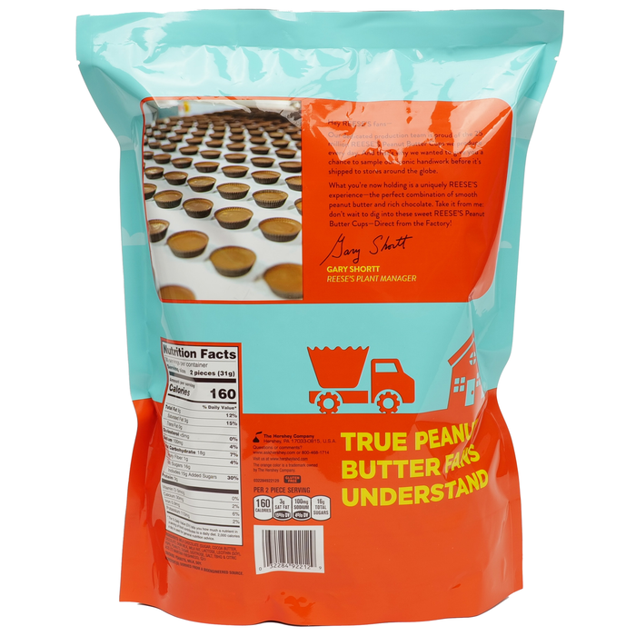Image of REESE'S Direct From The Factory Milk Chocolate Peanut Butter Cups Snack Size Bag, 33 oz. Packaging