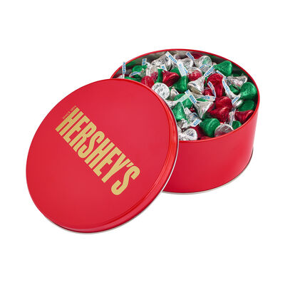 HERSHEY'S KISSES Milk Chocolate Filled Holiday Red Gift Tin, 2.25 lb