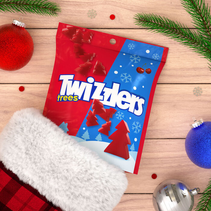 Image of TWIZZLERS Chewy Cherry Flavored Trees, Christmas Candy Bag, 7.1 oz Packaging