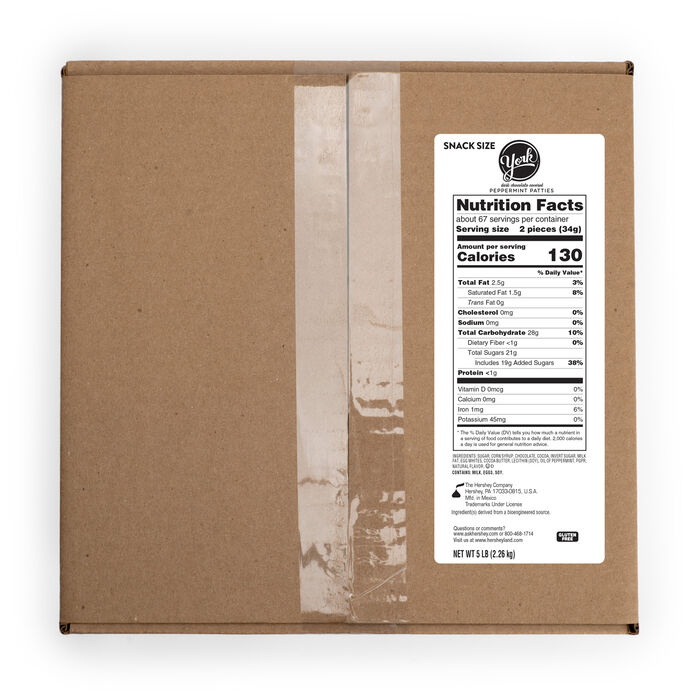 Image of YORK Dark Chocolate Covered Peppermint Patties Snack Size 5lb Bulk Box Packaging