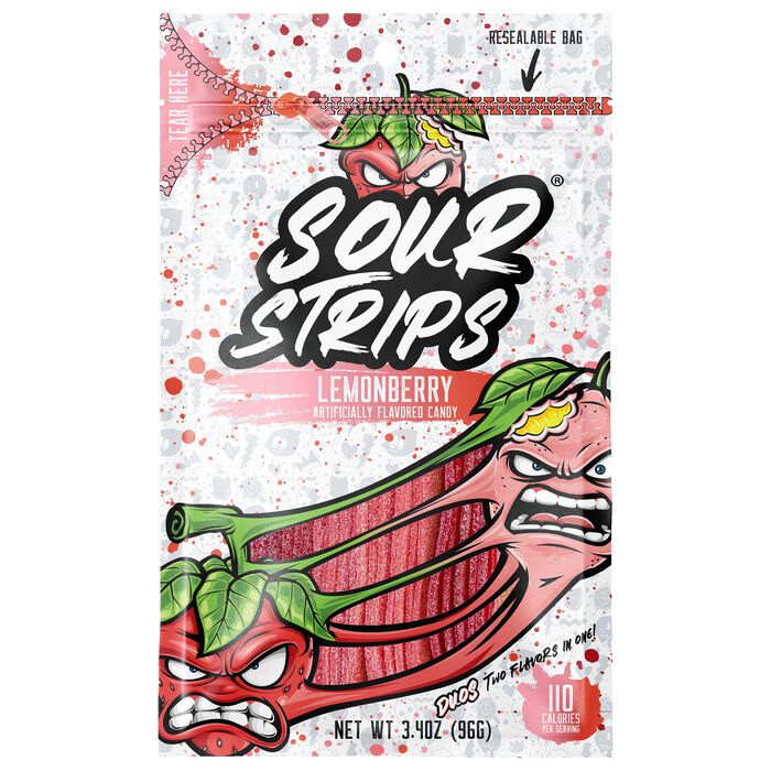 Image of Sour Strips Lemonberry Candy Peg Bag, 3.4oz Packaging
