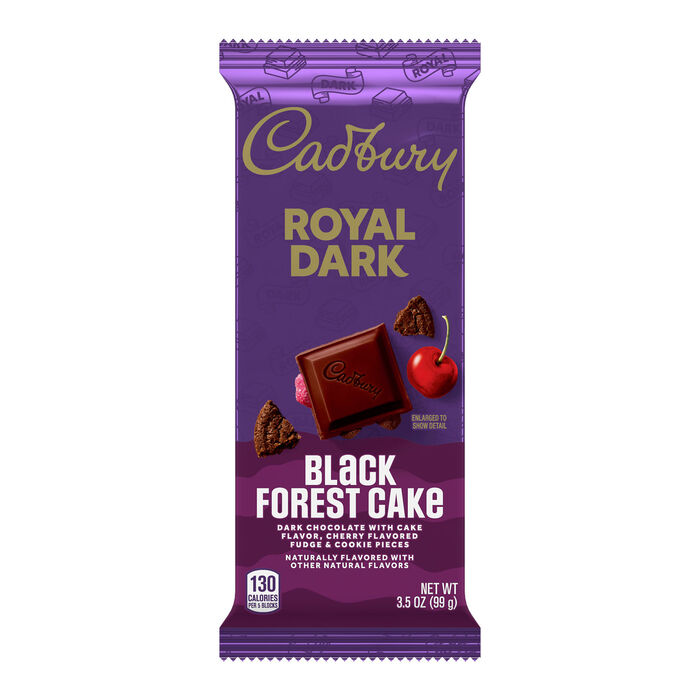 Image of CADBURY Black Forest Cake Dark Chocolate with Cherry Fudge & Cookie Pieces X-Large 3.5oz Candy Bar Packaging