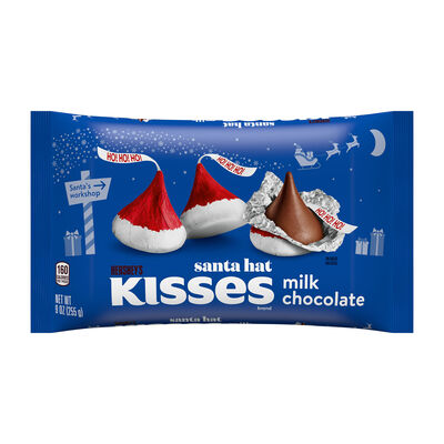 HERSHEY'S KISSES Milk Chocolate Santa Hat, Christmas , Candy Bag, 9 oz