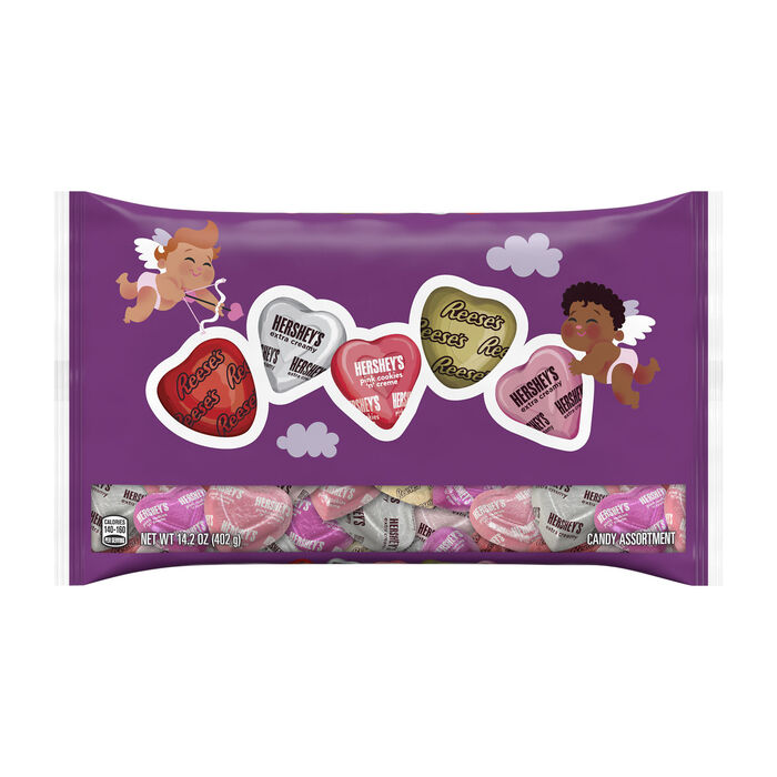 Image of HERSHEY'S and REESE'S Assorted Flavored Hearts, Valentine's Day, Candy Bag, 14.2 oz Packaging