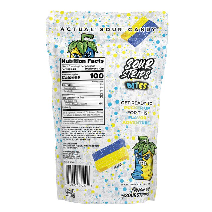 Image of Sour Strips BlueRazz Lemonade Bites Candy Bag, 6.35oz Packaging