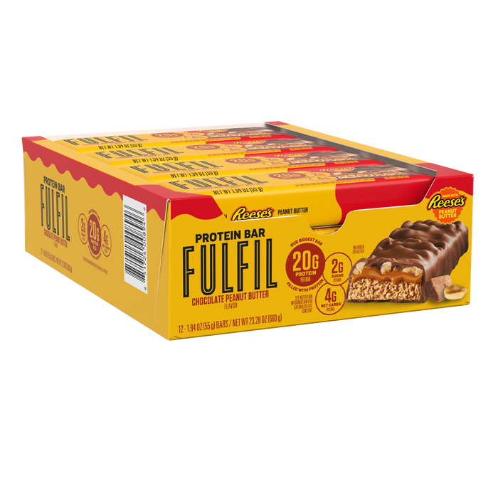 Image of FULFIL Chocolate and REESE'S Peanut Butter Flavored Protein Bar Box, 1.94 oz  ea. (12 Count) Packaging