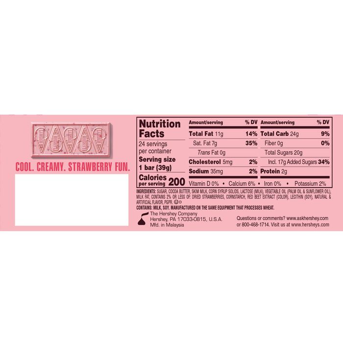 Image of HERSHEY'S Strawberries 'N' Creme Ice Cream Flavored Standard Size Candy Bar, 1.38oz (24 Count) Packaging