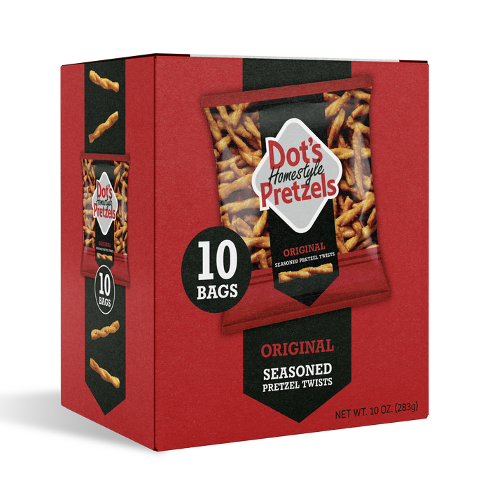 Image of Dot's Homestyle Original Seasoned Pretzel Twists, 1 oz Bags (10 Count) Packaging