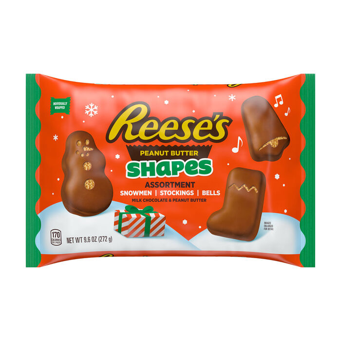 Image of REESE'S Milk Chocolate Peanut Butter Assorted Shapes, Christmas , Candy Bag, 9.6 oz Packaging