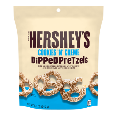 HERSHEY COOKIES N CREME Dipped Pretzels 8.50oz Candy Bag