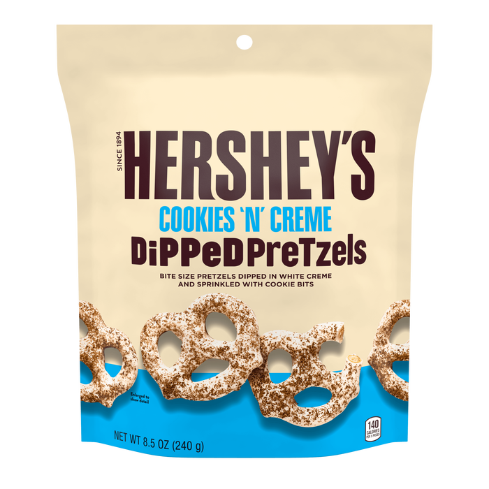 Image of HERSHEY COOKIES N CREME Dipped Pretzels 8.50oz Candy Bag Packaging