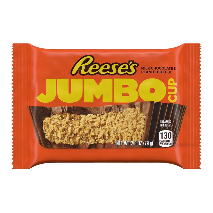 Image of REESE'S Jumbo Cup Milk Chocolate Peanut Butter Cup Candy Pack, 2.8 oz (24 Count) Packaging