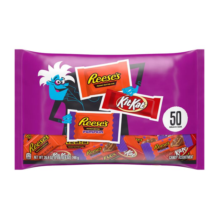 Image of Hershey Assorted Milk Chocolate and Peanut Butter Flavors Snack Size, Individually Wrapped Candy Variety Bag, 26.40 oz (50 Piece) Packaging
