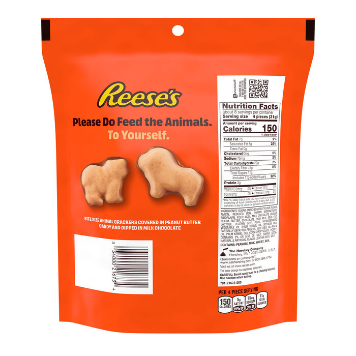 Image of REESE'S Milk Chocolate and Peanut Butter Dipped Animal Crackers Bag, 8.5 oz Packaging