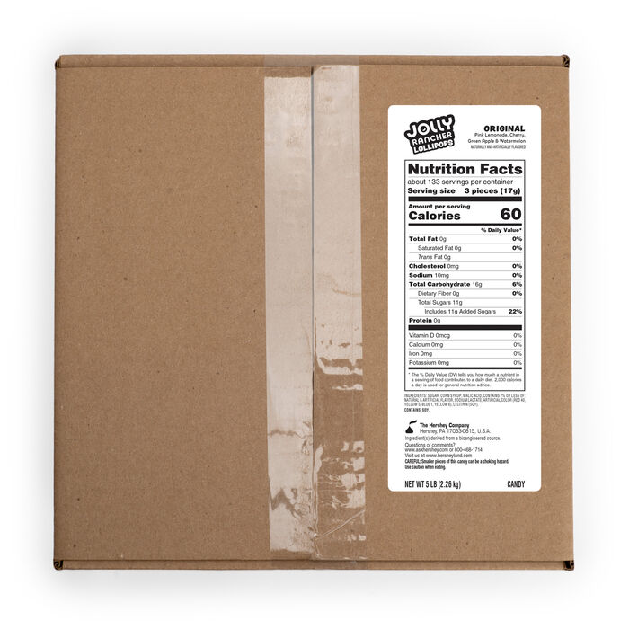 Image of JOLLY RANCHER Lollipops Assorted Flavors 5lb Bulk Box Packaging