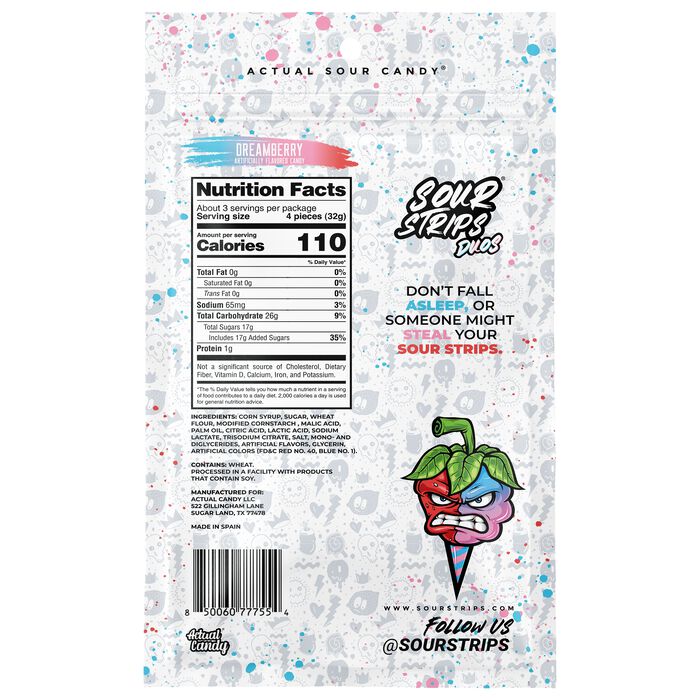 Image of Sour Strips Dreamberry Candy Peg Bag, 3.4oz Packaging
