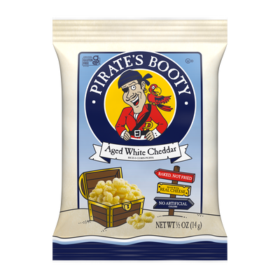 Image of PIRATE'S BOOTY Aged White Cheddar Rice & Corn Puffs, 0.5 oz Bag Packaging