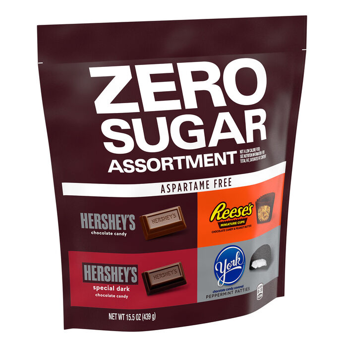 Image of HERSHEY'S, REESE'S and YORK Zero Sugar Assorted Flavored Candy Variety Bag, 15.5 oz Packaging