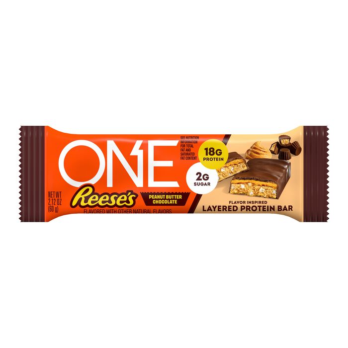 Image of ONE REESE'S Peanut Butter Chocolate Flavored Layered Protein Bar, 2.12 oz (12 count) Packaging