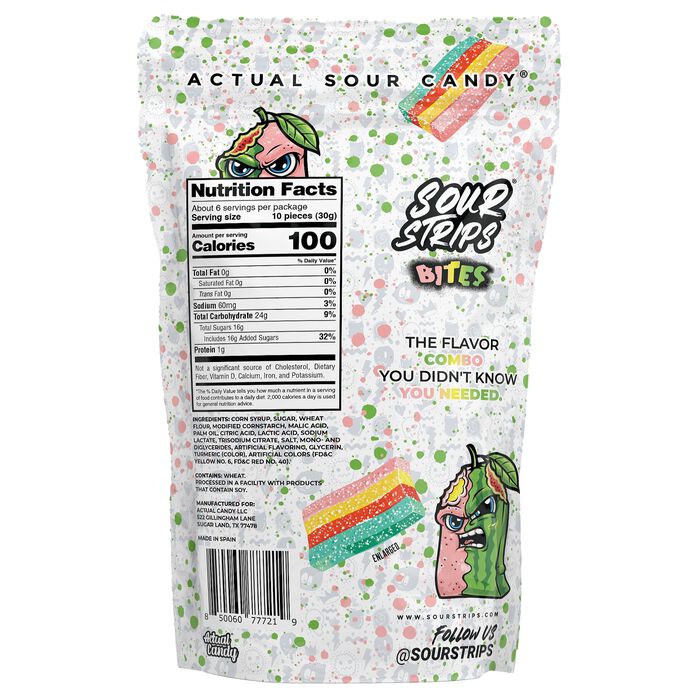 Image of Sour Strips Melonade Bites Candy Bag, 6.35oz Packaging