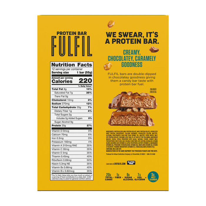 Image of FULFIL Chocolate Salted Caramel Flavored Protein Bars, 1.94 oz (12 Count) Packaging