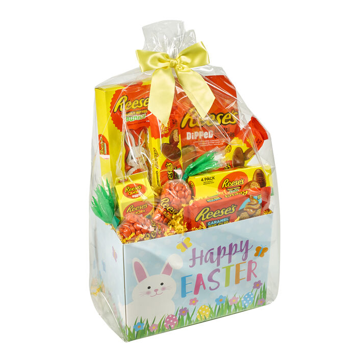 Image of Hop Into Easter REESE'S Peanut Butter Fan Gift Basket Box Packaging