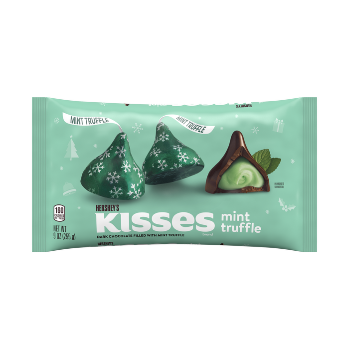 Image of Holiday KISSES Dark Chocolate with Mint Creme 9 oz. bag Packaging