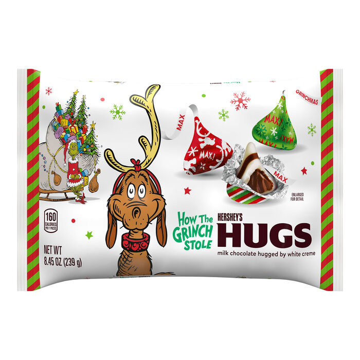 Image of HERSHEY'S HUGS Grinch Milk Chocolate and White Creme, Christmas , Candy Bag, 8.45 oz Packaging