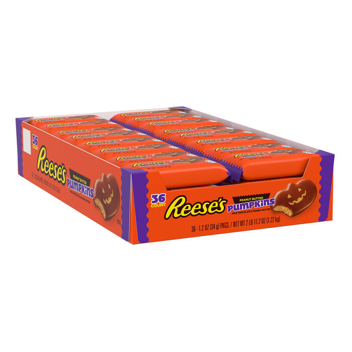 Image of REESE'S Milk Chocolate Peanut Butter Pumpkins, Halloween Candy Packs, 1.2 oz (36 Count) Packaging