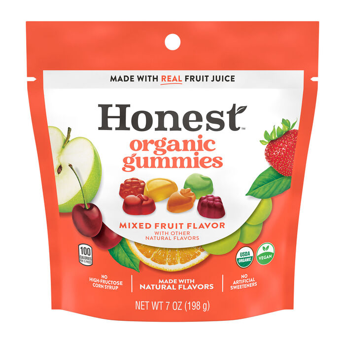 Image of HONEST Organic Gummies Mixed Fruit Pouch 7 oz. Packaging