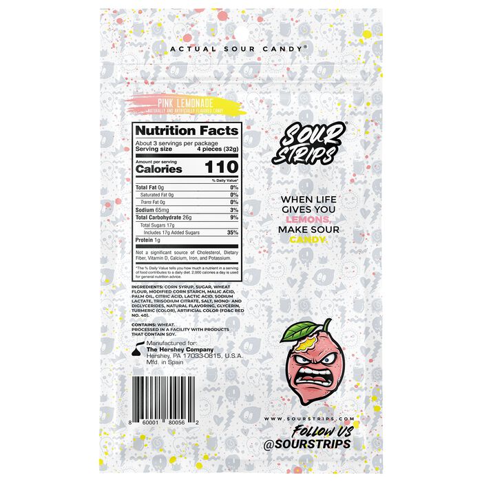 Image of Sour Strips Pink Lemonade Candy Peg Bag, 3.4oz Packaging